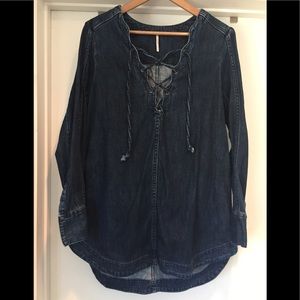 Free People Tied Demin Blouse